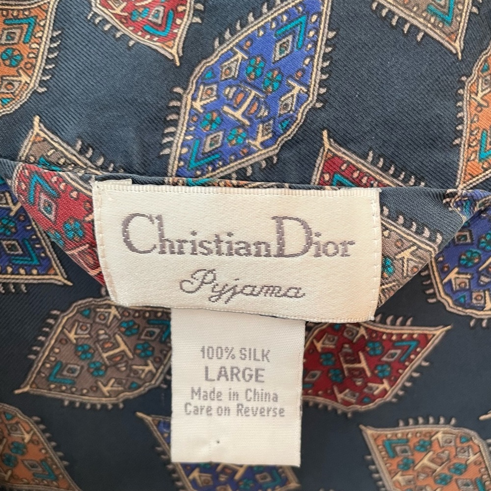 Christian Dior silk 100% pajama top night shirt navy blue  designer large unisex - Picture 3 of 8